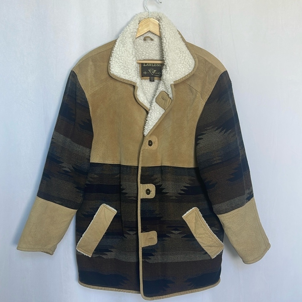 Vintage Lawless by Ardney Leather Suede Shearling Ranch Jacket Size S Southwest